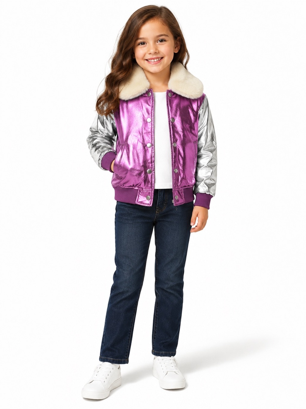 365 Kids Garanimals Metallic Colorblock Faux Fur Bomber Jacket NWT Size 6